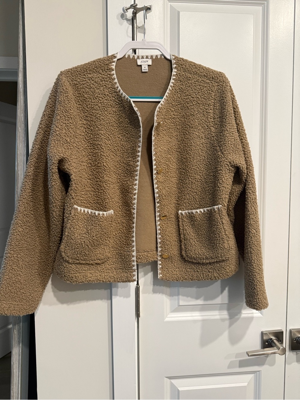 J. Crew Camel Teddy Jacket with Contrast Trim